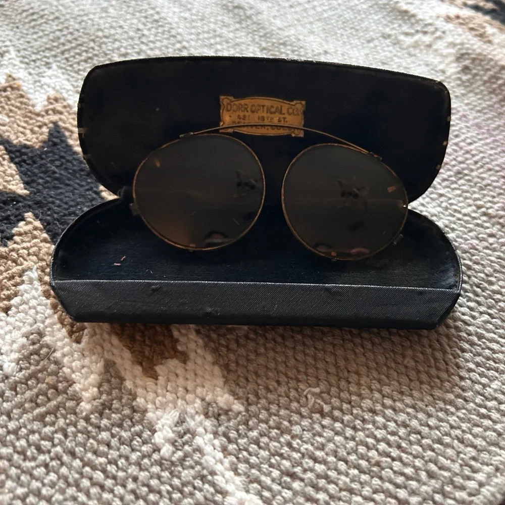 Vintage Dorr Optical Brass Clip-On Sunglasses With Case
